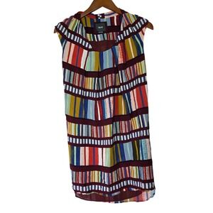 Maeve Anthropologie Striped Sheer Overlay Sleeveless V‎ Neck Shift Dress Size 0